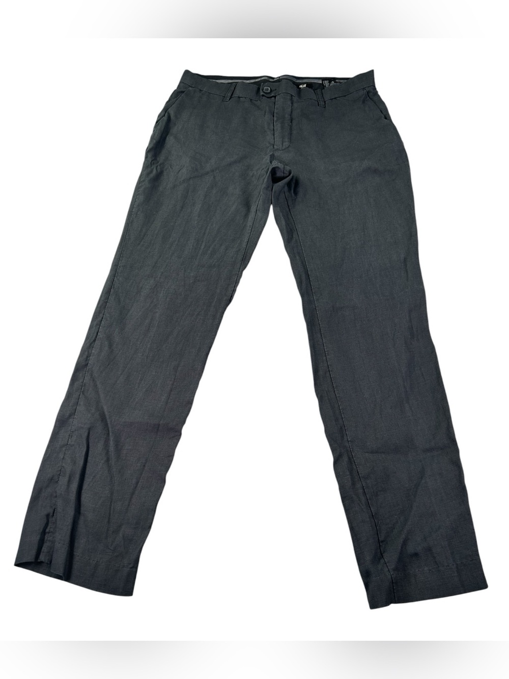 H&M 100% Linen Pants Men’s 36R Black Straight Leg Trousers Chino Minimalist